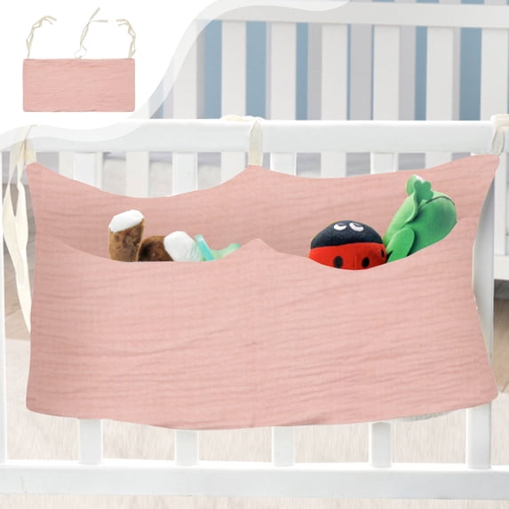 RXIRUCGD Double Layer Fabric Hanging Organizer - Bedside Storage Pocket with Printed Design - Multi Functional Wall Mount Bag for Baby Bottles Essentials
