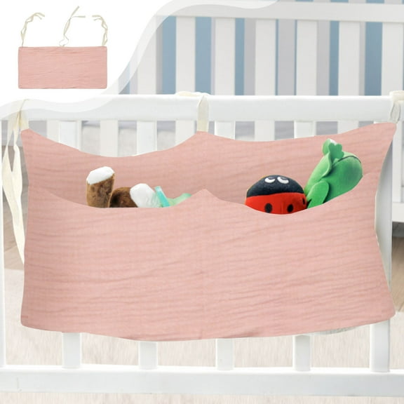 RXIRUCGD Double Layer Fabric Hanging Organizer - Bedside Storage Pocket with Printed Design - Multi Functional Wall Mount Bag for Baby Bottles Essentials