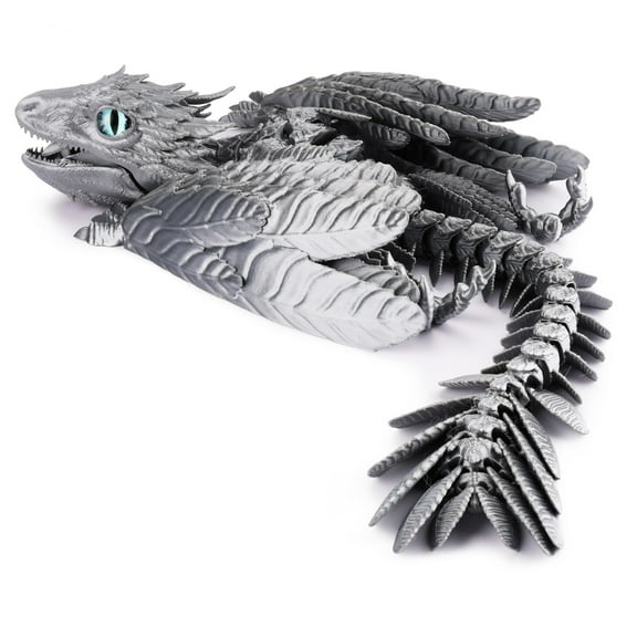 RXIRUCGD Dragon Statue Toy, 3 D Printed Articulated Dragon Set Crystal Dragon Ornament Figure Toy Dragon,Gray