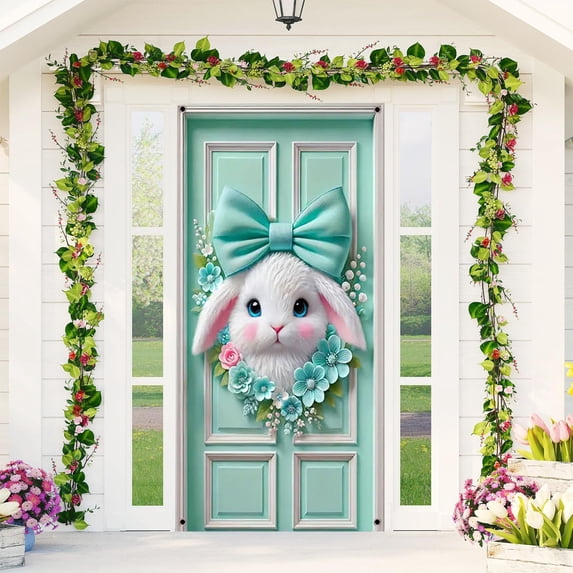 RXIRUCGD Easter Backdrop for Party Supplies,Easter Door Cover Decoration Spring Theme Bunny Eggs Door Backdrop for Easter Decorations