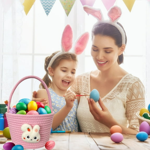 RXIRUCGD Easter Basket for Kids, Cute Easter Bunny Basket with Handle, Easter Egg Storage Basket for Boys, Girls, Toddler, Babies, Infant Easter Gifts Basket Personalized