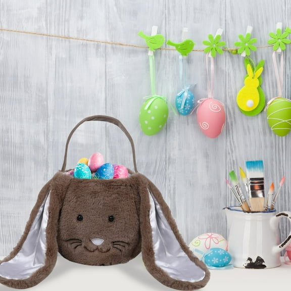 RXIRUCGD Easter Baskets Plush Easter Bunny Eggs Hunting Baskets with Long Plush Ear Personalized Bunny Easter Buckets Gift Bags for Boys Girls Easter Tote Bags for Easter Decorations