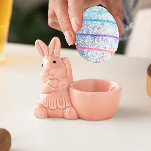 RXIRUCGD Easter Bunny Ceramic Eggs Cup Ornament, Cute Easter Rabbit Statue for Dinner Dinning Room Table Centerpiece Easter Decoration, Gifts for Her/Him/Kids