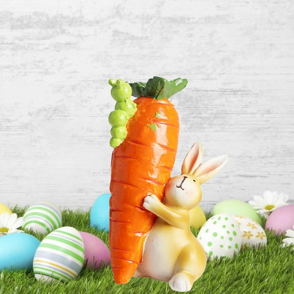 RXIRUCGD Easter Bunny Figurine Easter Decor, Cute Resin Rabbit Statue Holding Carrot Tabletop Ornament, Festival Present for Garden Home Table Office Dining Room Party Easter Decorations