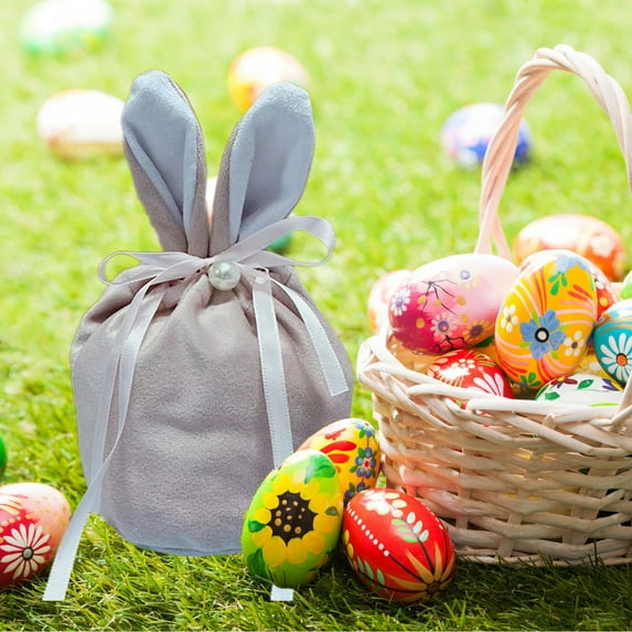 RXIRUCGD Easter Bunny Gift Bags Rabbit Ear Candy Bags with Drawstrings Bunny Gift Pouches for Baby Kid Basket Party Supplies Candy Treat Jewelry