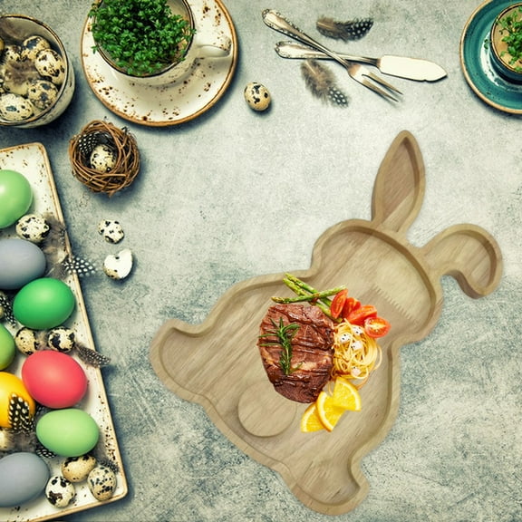 RXIRUCGD Easter Bunny Serving Platter Wooden Rustic Spring Bunny Egg Shaped Tray Snack Fruit Meat Cheese Board Charcuterie Platters for Easter Decorations
