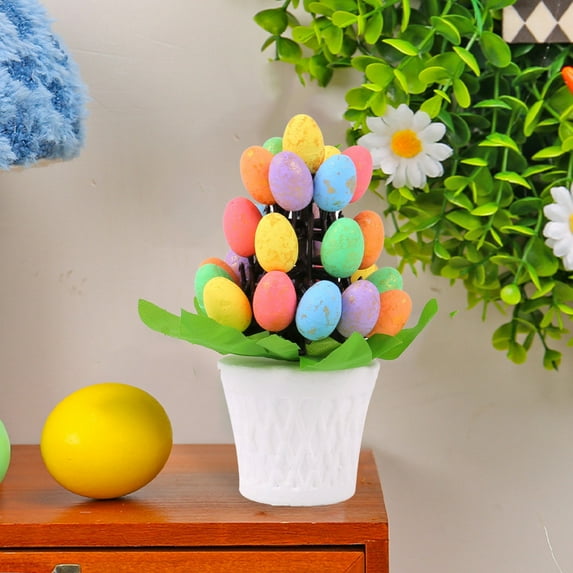 RXIRUCGD Easter Egg Plant for Easter Decorations Easter Potted Plant Artificial Foam Easter Eggs Plant Potted Flower Ornaments for Home Desktop Decor