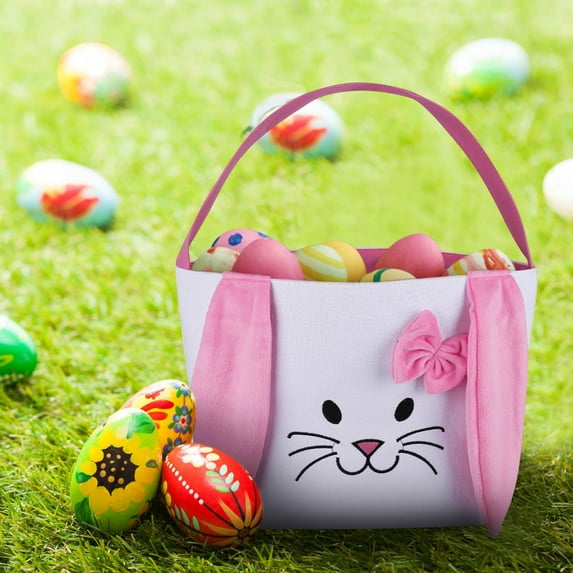 RXIRUCGD Easter Eggs Hunting Baskets Plush Easter Baskets with Long Ear Personalized Bunny Easter Buckets Gift Bags for Boys Girls Easter Tote Bags for Easter Decorations Candy Gifts
