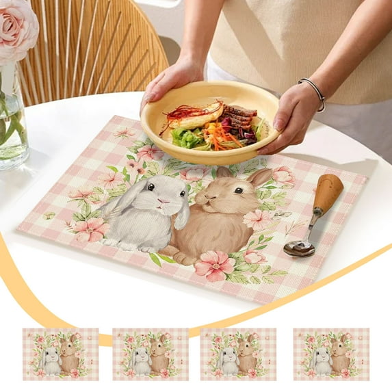 RXIRUCGD Easter Placemats Set of 4, E Eggs Place Mats Floral Leaves Table Mats Heat Insulated Tablecloths for Farmhouse Indoor Outdoor Holiday Kitchen Dining Party Easter Decorations