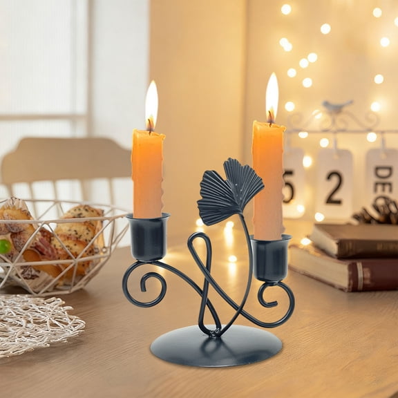 RXIRUCGD European Style Wrought Iron Candlestick - Luxurious Home Decor with Elegant Ginkgo Leaf Design for Romantic Candlelight Ambiance