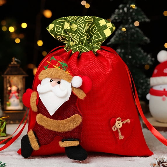 RXIRUCGD Fabric Christmas Gift Bag with Drawstring Closure, Large Capacity Holiday Present Sack for Seasonal Treats, Festive Decorated Sack for Christmas Tree Hanging