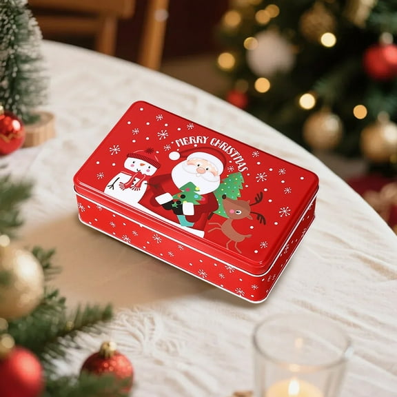 RXIRUCGD Festive Christmas Cookie Tin with Snowman Santa Design, Reusable Metal Storage Container for Holiday Treats and Homemade Goodies, Durable Gift Box for Seasonal Snacks