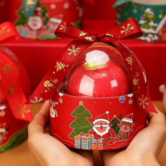 RXIRUCGD Festive Christmas Gift Box with Transparent Window and Ribbon Decoration, Holiday Themed Packaging for Fruits Candies and Small Presents, Recyclable Paper Material for Eco-Friendly Gifting