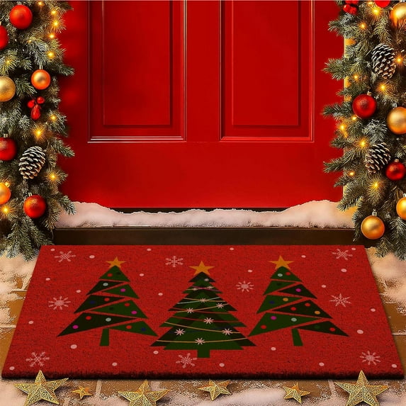 RXIRUCGD Festive Christmas Themed Floor Mat with Non-Slip Backing, Soft Polyester Decorative Rug for Holiday Home Decor and Christmas Decorations