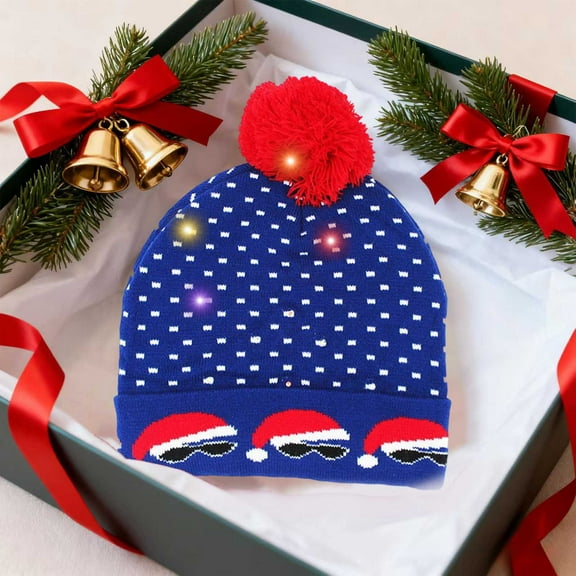 RXIRUCGD Festive Lighted Santa Hat with Soft Fabric - Rechargeable Christmas Beanie for Nighttime Visibility - Comfortable Winter Accessory for Cold Weather