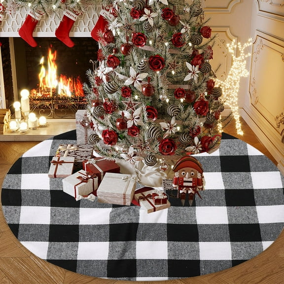 RXIRUCGD Festive Plaid Christmas Tree Skirt with Classic Holiday Patterns, Durable Fabric Base Cover for Indoor Christmas Tree Decorations and Holiday Party Decor
