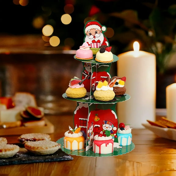 RXIRUCGD Festive Three-Tier Dessert Stand Christmas Decoration - Sturdy Cupcake Display Tower for Holiday Party and Celebration