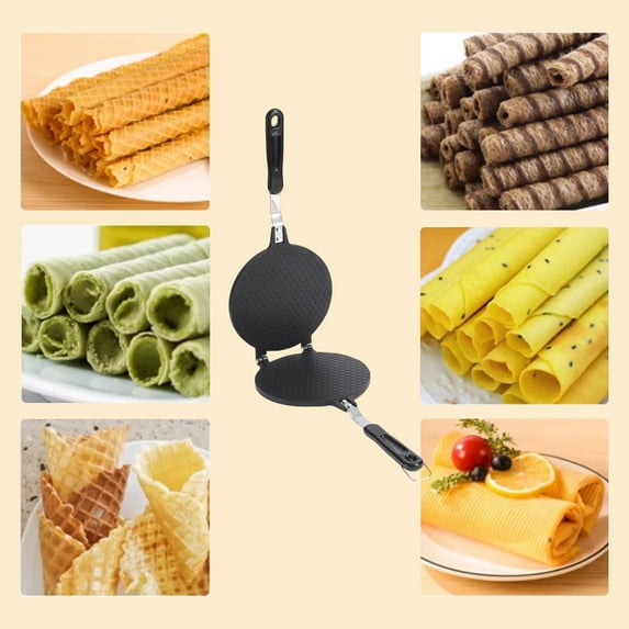 RXIRUCGD Floral Pattern Non-Stick Egg Roll Maker, Aluminum Alloy Cooking Mold for Homemade Crepes and Crispy Waffles, Heat-Resistant Handle for Safe Operation