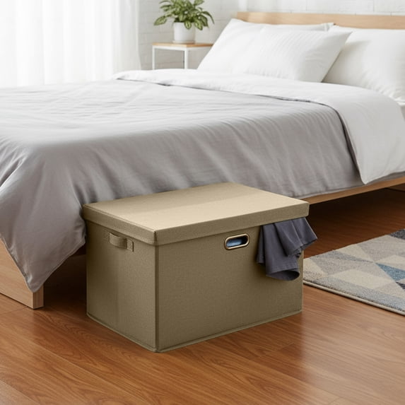RXIRUCGD Foldable Linen Storage Bin with Lid and Handles Multi-Purpose Organizer for Clothes Toys and Household Items Breathable Fabric Container for Home Use