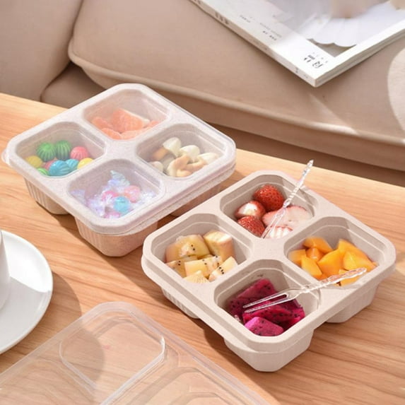 RXIRUCGD Food Container, 4 Compartments Bento Box Reusable Meal Prep Lunch Containers For Youngster Adults Divided Food Storage Containers For Work Travel,Beige
