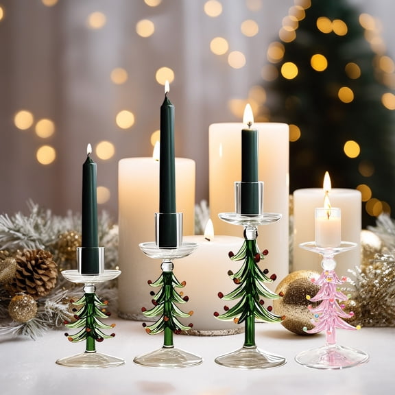RXIRUCGD Glass Christmas Tree Candle Holder with Wreath Design Holiday Home Decor Romantic Tabletop Centerpiece for Festive Season Decorations