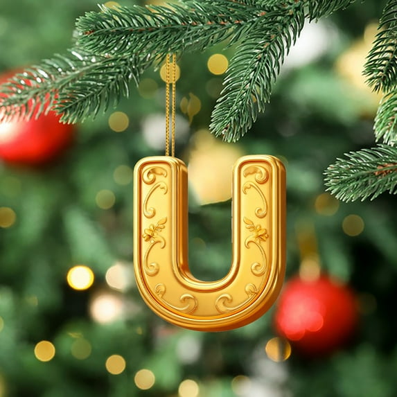 RXIRUCGD Gold 2D Acrylic Alphabet Christmas Ornament - 26 Initial Letter Pendants for Holiday Decor - Car Rearview Mirror Backpack Charm Decoration