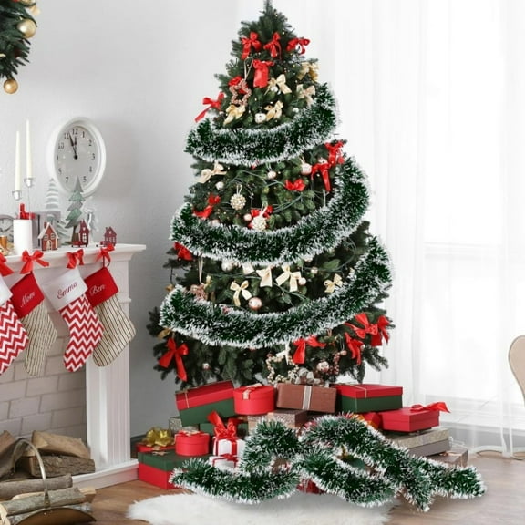 RXIRUCGD Green White Christmas Garland Five-Layer Dense Rattan Decor for Staircase Railing Banister Indoor Outdoor Holiday Party Decoration Festive Seasonal Ornament
