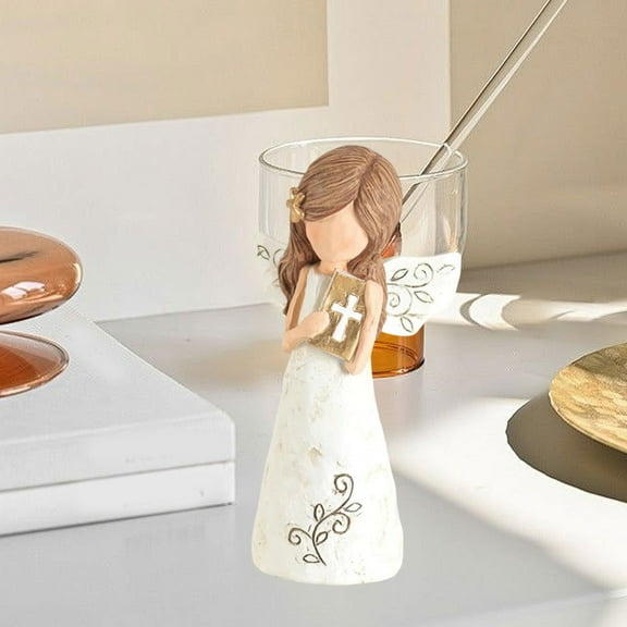 RXIRUCGD Guardian Angel Statue, Healing Angel Figurines for Women, Resin Angel Statue Holding a Heart Ornament for Thanksgiving Home Easter Decor Memorial Gifts