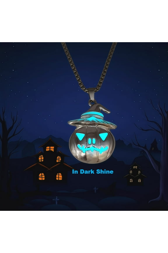 Halloween Accessory Necklace With Pumpkin Ghost Face,Light Blue