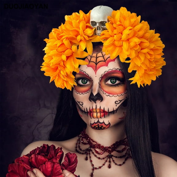 RXIRUCGD Halloween Hair Hoops Headband, Halloween Skull Ornament For The Dead Ghost Festival Hair Hoops Ghost Festival Stained Rose Headbands Festival Party