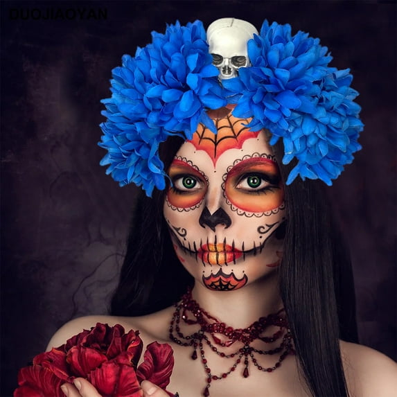 RXIRUCGD Halloween Hair Hoops Headband, Halloween Skull Ornament For The Dead Ghost Festival Hair Hoops Ghost Festival Stained Rose Headbands Festival Party