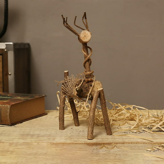 RXIRUCGD Handcrafted Wood Reindeer Figurine for Desktop Display, Miniature Deer Ornament with Natural Brown Finish Charming Animal Sculpture for Home Office Shelf Decor and Festive Gift Presentation