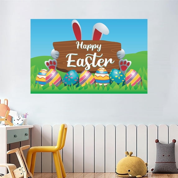 RXIRUCGD Happy Easter Backdrop Banner, Spring Colorful Easter Eggs Bunny Printing Banner for Home Yard Photo Garden Outdoor Background for Easter Decorations, Easter Eggs Hunt Game Supplies