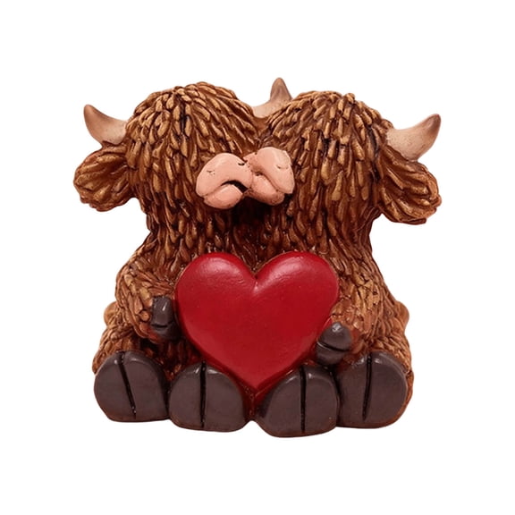 RXIRUCGD Highland Cow Couple Resin Figurine with Heart Design Romantic Home Decor Symbolizing Love and Family Unity Perfect Gift for Valentine's Day and Anniversary
