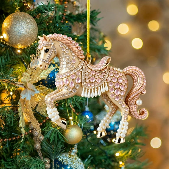 RXIRUCGD Holiday Cheer Acrylic Horse Pendant - Christmas Tree Ornament with 2D Flat Design - Versatile Seasonal Decor for Home and Office Spaces