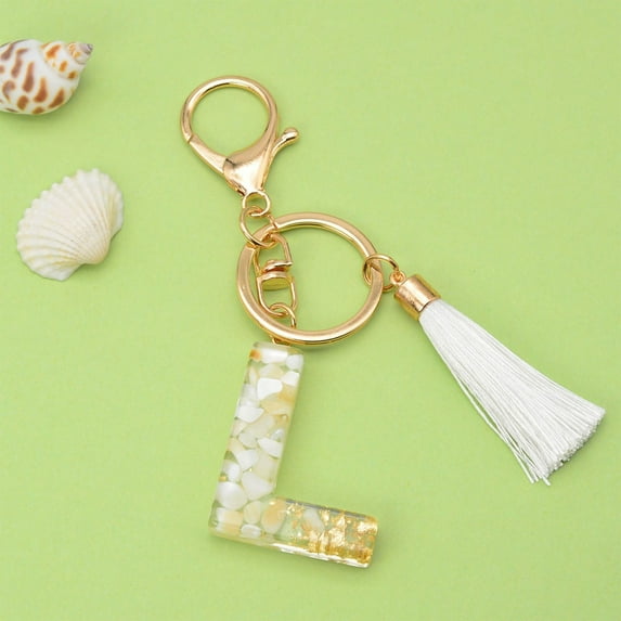 RXIRUCGD Keychain, New White Tassel Letter Key Chain Crystal Drop Pendant Fashionable Bag Key Chain,L