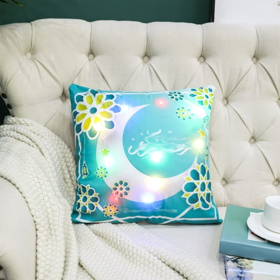 RXIRUCGD LED Crescent Moon and Star Pillowcase with Built-in Lighting - Night Glowing Sofa Cushion Cover for Festive Home Decor - Linen and Polyester Blend for Comfortable Lounging