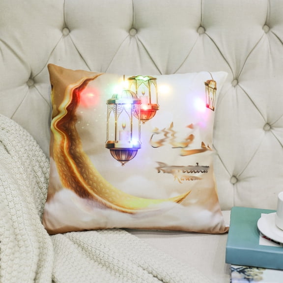 RXIRUCGD LED Crescent Moon and Star Pillowcase with Built-in Lighting - Night Glowing Sofa Cushion Cover for Festive Home Decor - Linen and Polyester Blend for Comfortable Lounging