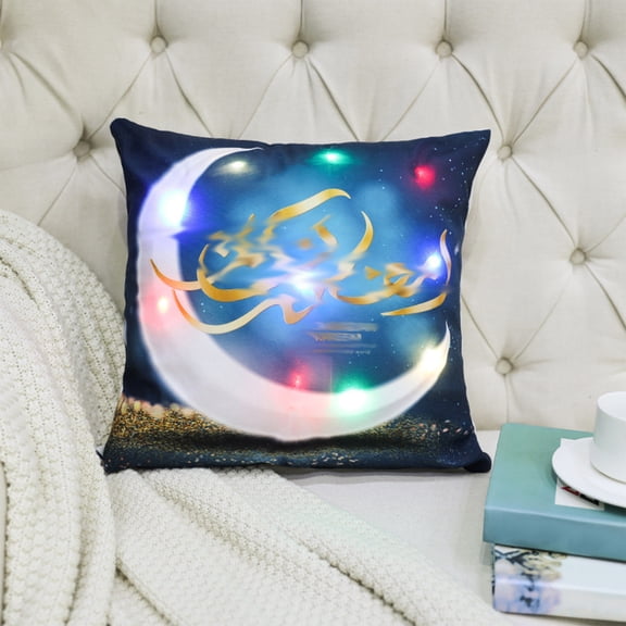 RXIRUCGD LED Crescent Moon and Star Pillowcase with Built-in Lighting - Night Glowing Sofa Cushion Cover for Festive Home Decor - Linen and Polyester Blend for Comfortable Lounging