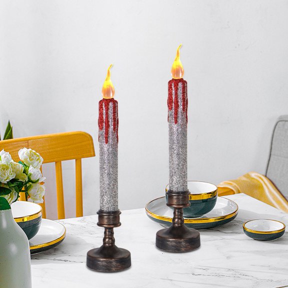 RXIRUCGD LED Flameless Candles with Halloween-Themed Holders - Battery Operated Flickering Lights for Safe and Spooky Home Decor
