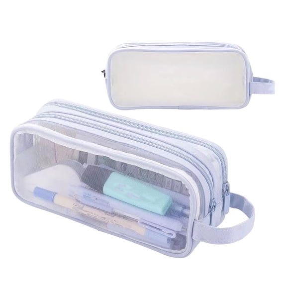 RXIRUCGD Large Mesh Pencil Case Double Layer Pencil Bag Transparent, Portable Multifunctional Cosmetic Bag, Office Essentials