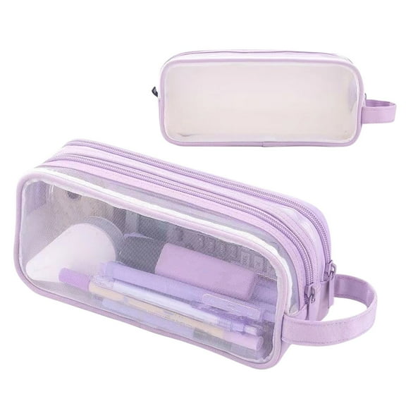 RXIRUCGD Large Mesh Pencil Case Double Layer Pencil Bag Transparent, Portable Multifunctional Cosmetic Bag, Office Essentials