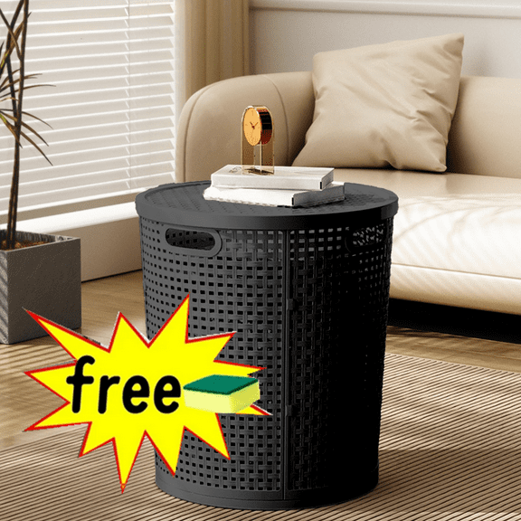 RXIRUCGD Laundry Basket with Lid, Round Plastic Laundry Hamper, Dirty Clothes Hamper Organizer with Cut-out Handles for Laundry Room Bedroom Bathroom Large Capacity Toys Storage Basket