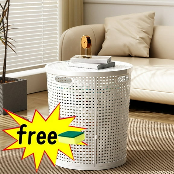 RXIRUCGD Laundry Basket with Lid, Round Plastic Laundry Hamper, Dirty Clothes Hamper Organizer with Cut-out Handles for Laundry Room Bedroom Bathroom Large Capacity Toys Storage Basket