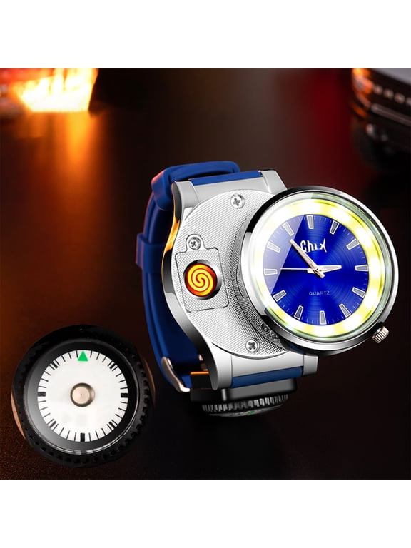 Lighter Watch Cool Lighters, Electronic Rechargeable Lighter Watch Type-C Rechargeable Lighter Outdoor Windproof Tungsten Lighter Watch,Blue