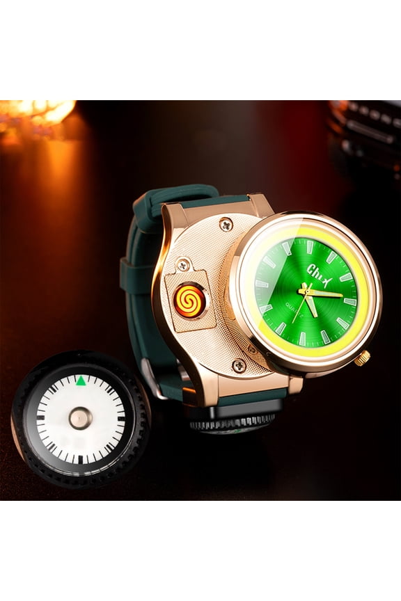 Lighter Watch Cool Lighters, Electronic Rechargeable Lighter Watch Type-C Rechargeable Lighter Outdoor Windproof Tungsten Lighter Watch,Green