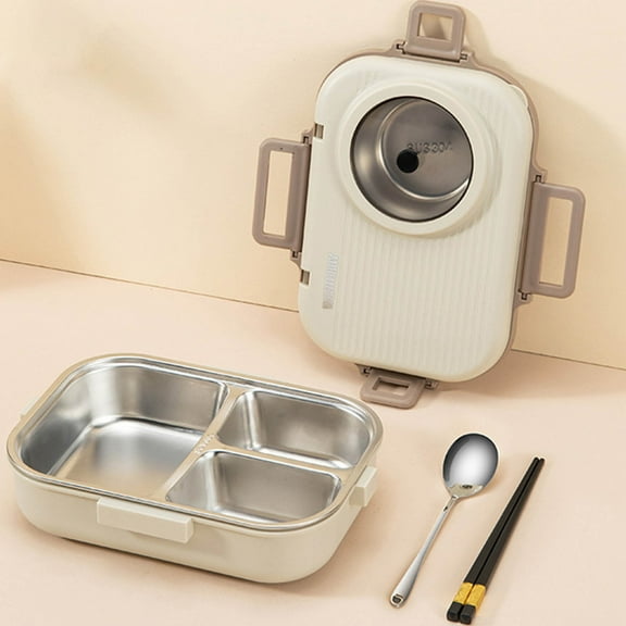 RXIRUCGD Lunch Box, 1100ml Stainless Steel Bento Lunch Box For Youngster And Adults Stackable Containers With 3 Compartments,Beige