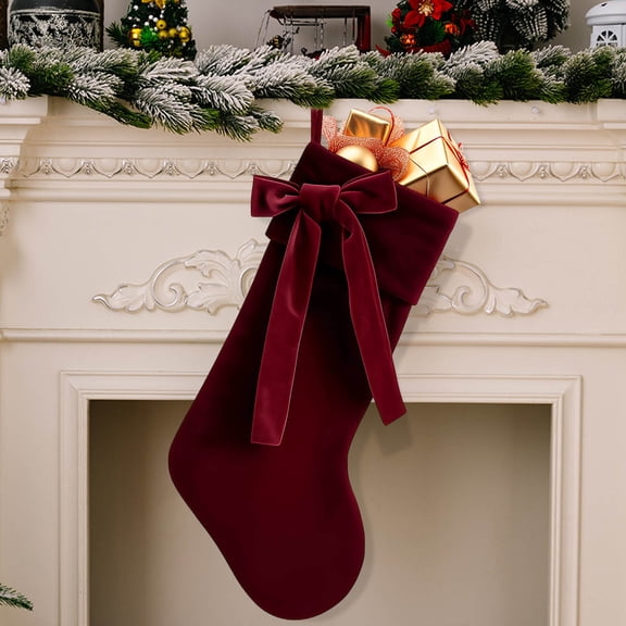 RXIRUCGD Luxury Velvet Christmas Stocking With Oversized Bow - Large Gift Pouch For Holiday Christmas Decorations And Festive Tree Ornaments With Reinforced Hanging Loop