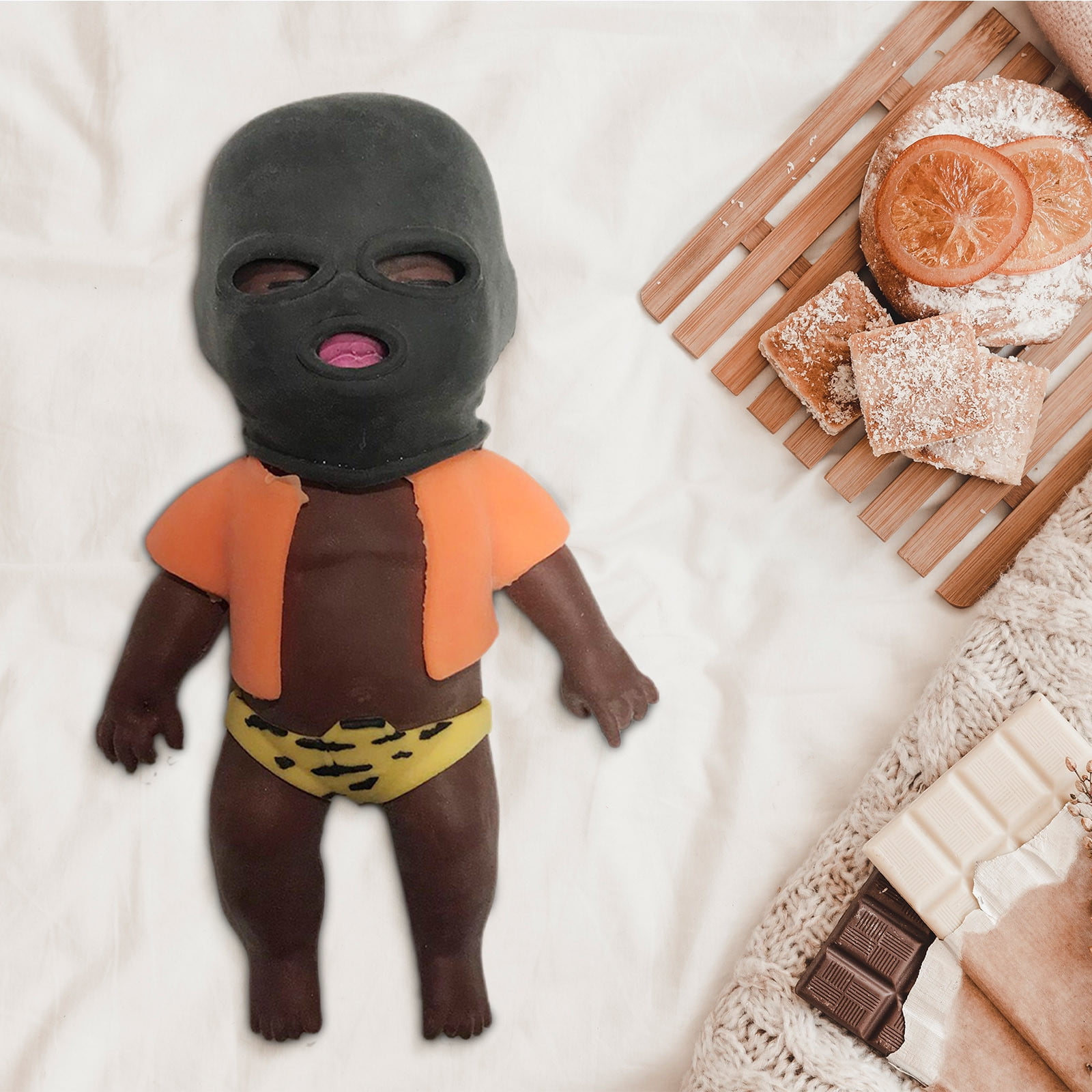 RXIRUCGD Masked Bandit Doll Decor Masked Bandit Toy Ornaments, Masked Doll Desktop Decompression Toy Masked Doll Set Sand TPR Pinch Music Squeezable Toys Soft Squeezing Pressure Reducing Toys