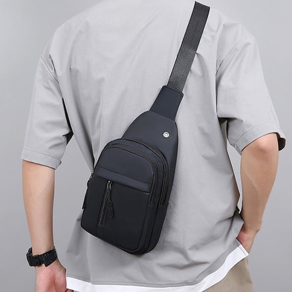 RXIRUCGD Men's Crossbody Bag with Multiple Pockets - Lightweight Polyurethane Leather Shoulder Bag for Outdoor Activities - Adjustable Strap Water Repellent Chest Bag